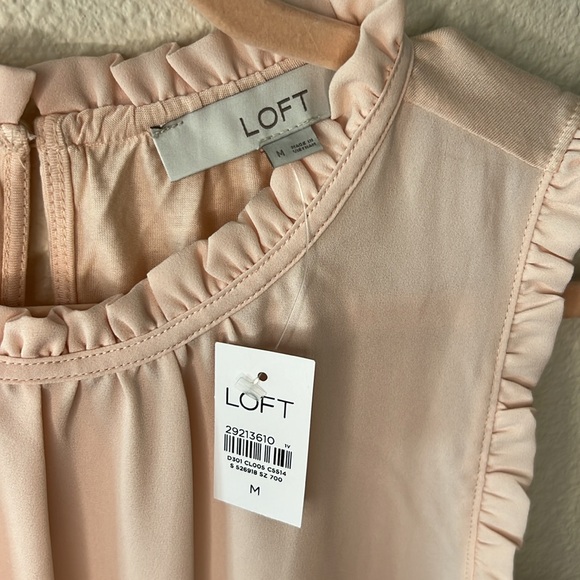 Loft | Pale Pink Chiffon Ruffle Neck Sleeveless Top - Size Medium, NWT - Picture 2 of 5